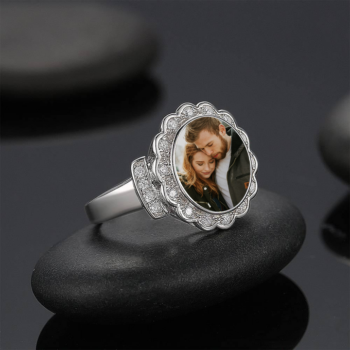 Cissyia.com Platinum Plated Round Floral Zircon Photo Ring