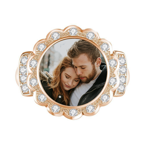 Cissyia.com Rose Gold Plated Round Floral Zircon Photo Ring