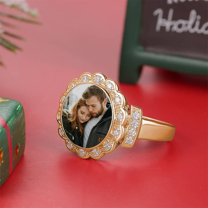 Cissyia.com Rose Gold Plated Round Floral Zircon Photo Ring
