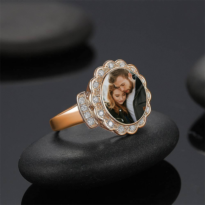Cissyia.com Rose Gold Plated Round Floral Zircon Photo Ring