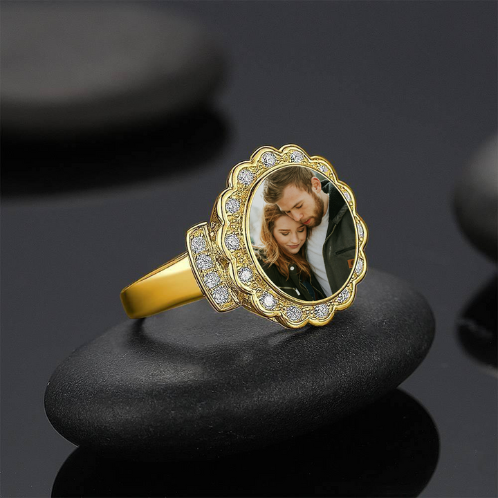 Cissyia.com 14k Gold Plated Round Floral Zircon Photo Ring
