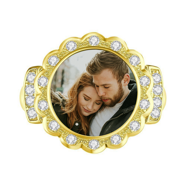 Cissyia.com 14k Gold Plated Round Floral Zircon Photo Ring