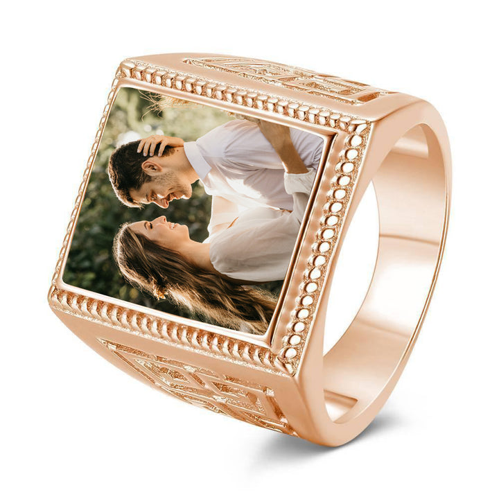 Cissyia.com Personalized Rose Gold Plated Square Shape Openwork Photo Ring