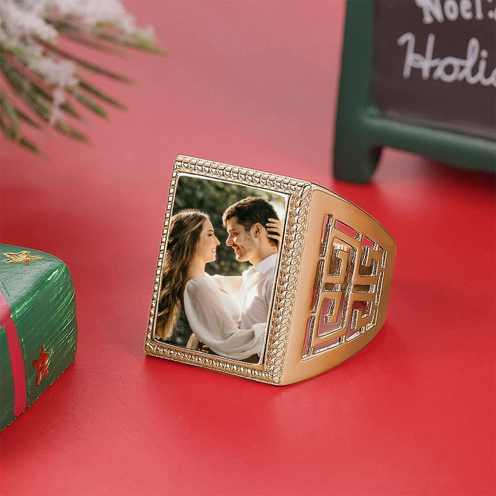 Cissyia.com Personalized Rose Gold Plated Square Shape Openwork Photo Ring