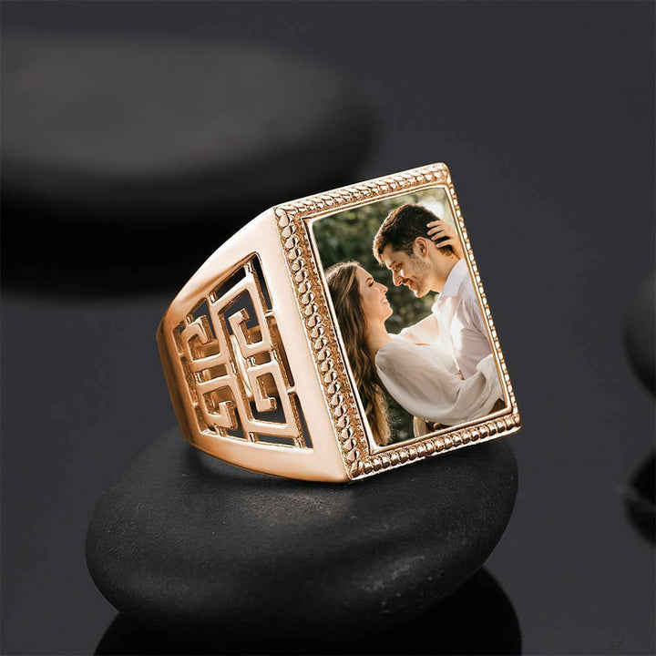 Cissyia.com Personalized Rose Gold Plated Square Shape Openwork Photo Ring