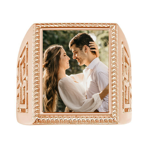Cissyia.com Personalized Rose Gold Plated Square Shape Openwork Photo Ring