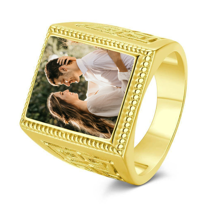 Cissyia.com Personalized 14K Gold Plated Square Shape Openwork Photo Ring
