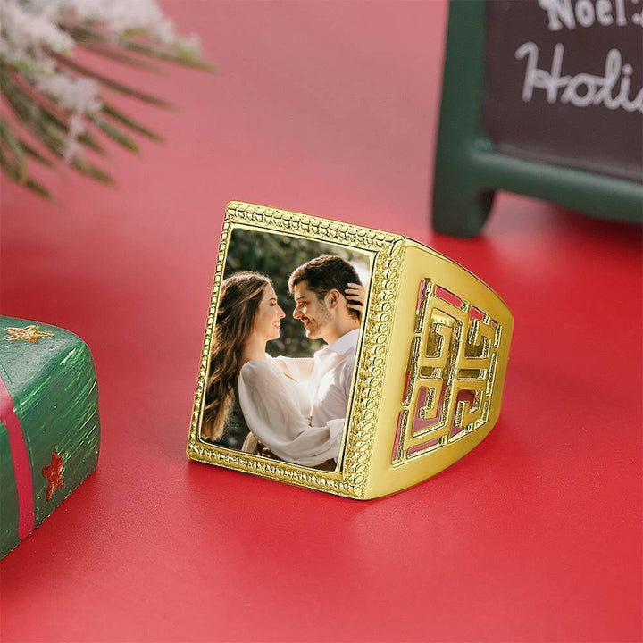 Cissyia.com Personalized 14K Gold Plated Square Shape Openwork Photo Ring