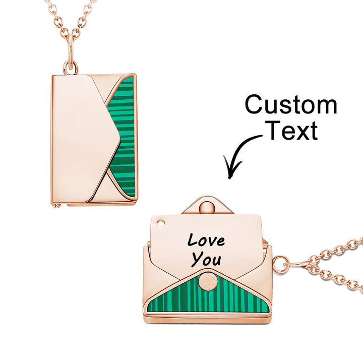 Cissyia.com Green Stripes Personalized Envelope Locket Pendant Engraved Necklace