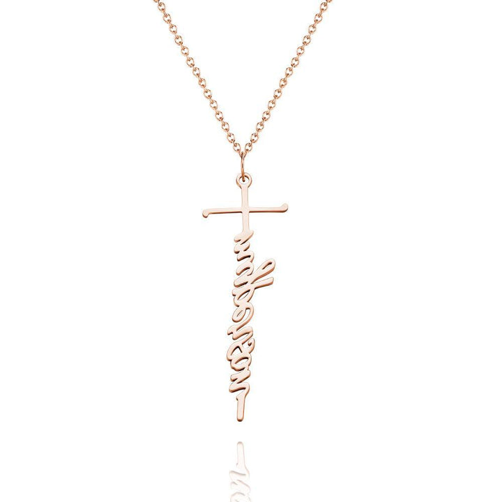 Cissyia.com Rose Gold Plated Personalized Cross Name Cut-Out Necklace