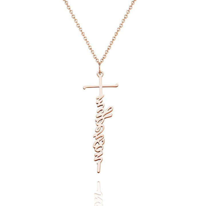Cissyia.com Custom Engraved Necklace Cross Squiggly Lettering Creative Gifts