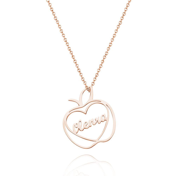 Cissyia.com Custom Engraved Apple Name Necklace Stamped Jewelry with Apple Charm