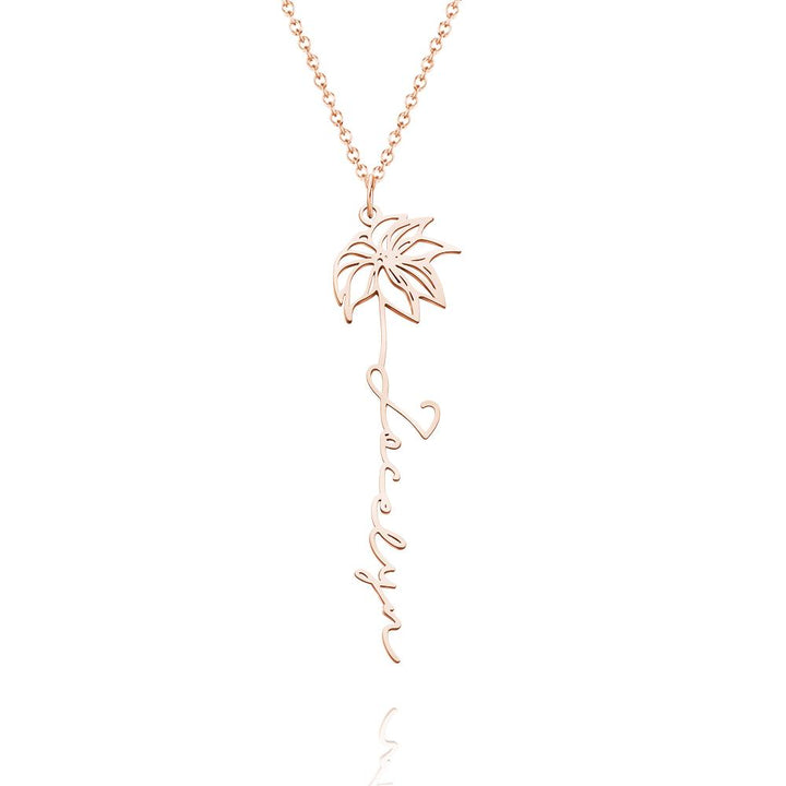 Cissyia.com Custom Engraved Birth Month Flower Name necklace Dainty Jewelry Floral Pendant for Birthday Gift