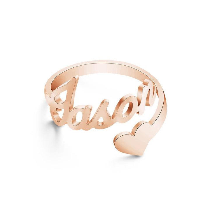 Cissyia.com Personalized Heart Shape and Name Cut-Out Open Cuff Engraved Ring