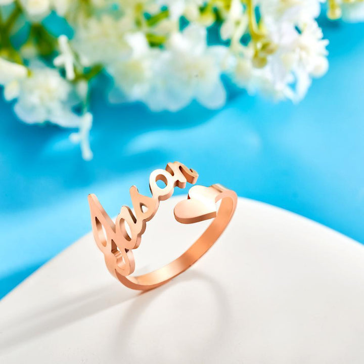 Cissyia.com Personalized Heart Shape and Name Cut-Out Open Cuff Engraved Ring