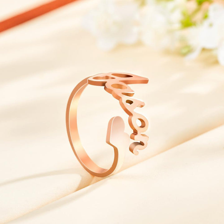 Cissyia.com Personalized Heart Shape and Name Cut-Out Open Cuff Engraved Ring