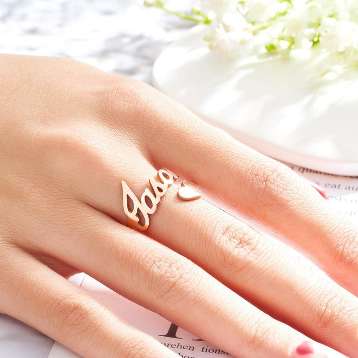 Cissyia.com Personalized Heart Shape and Name Cut-Out Open Cuff Engraved Ring