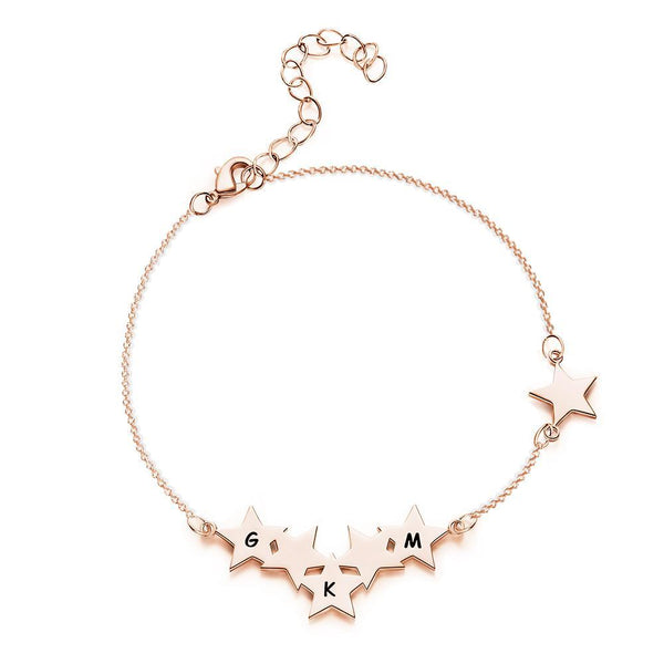 Cissyia.com Personalized Star Cluster Bar and Star Tag Engraved Bracelet