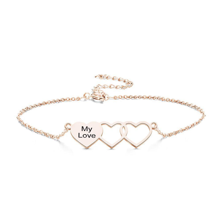 Cissyia.com Personalized Two Heart Cut-Outs and Heart Charm Engraved Bracelet