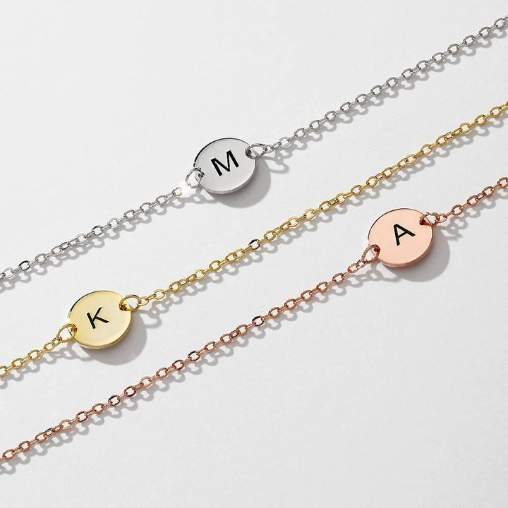 Cissyia.com Rose Gold Plated Personalized Single Initial Circle Disc Bracelet