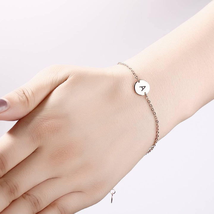 Cissyia.com Rose Gold Plated Personalized Single Initial Circle Disc Bracelet