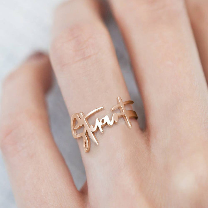 Cissyia.com Handwritten Name Open Cuff Ring