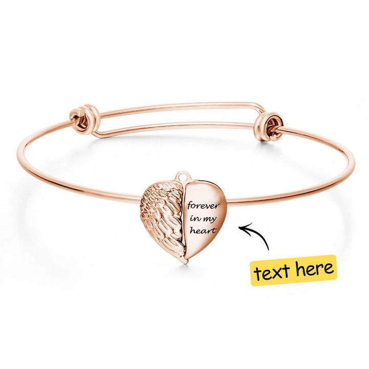 Cissyia.com Personalized Angel Wings Locket Charm Bolo Photo Bracelet in Rose Gold