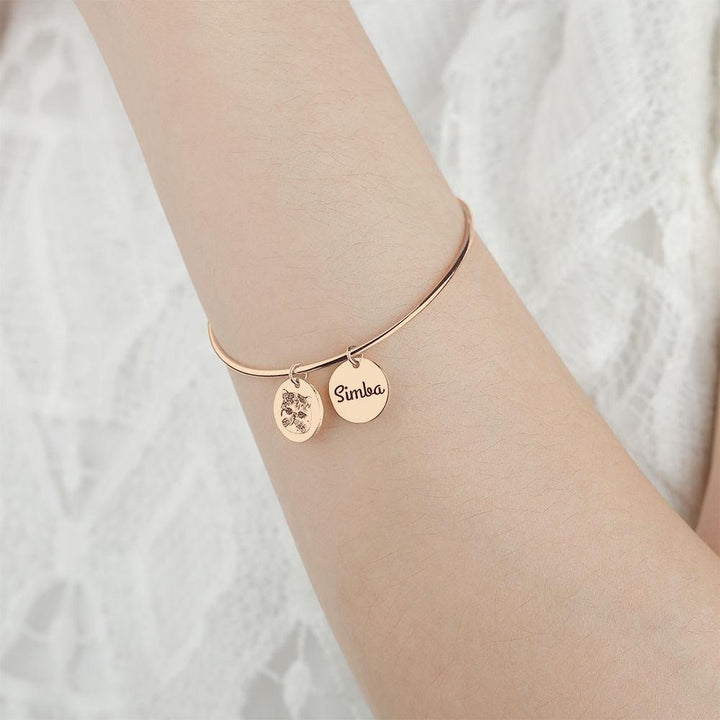 Cissyia.com Rose Gold Plated Personalized Photo Bracelet Sketch Open Cuff with Personalized Disc Charm