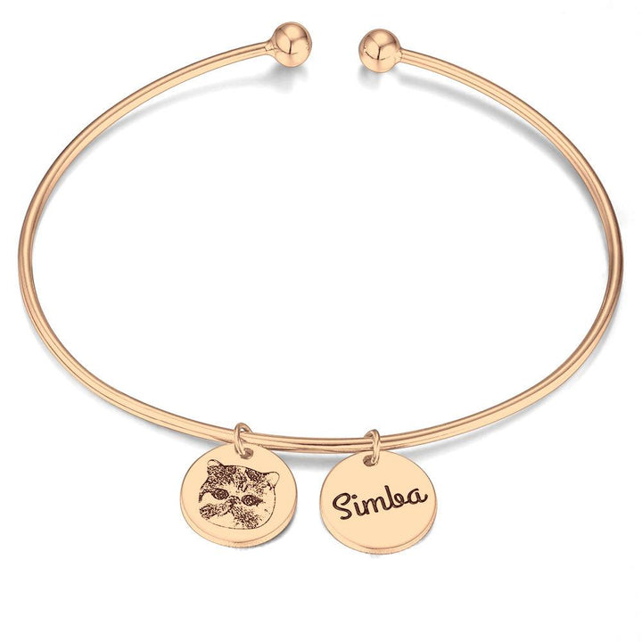 Cissyia.com Silver Plated Personalized Photo Sketch Open Cuff Bracelet with Personalized Disc Charms