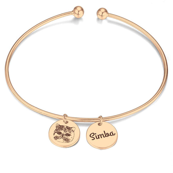 Cissyia.com Rose Gold Plated Personalized Photo Bracelet Sketch Open Cuff with Personalized Disc Charm