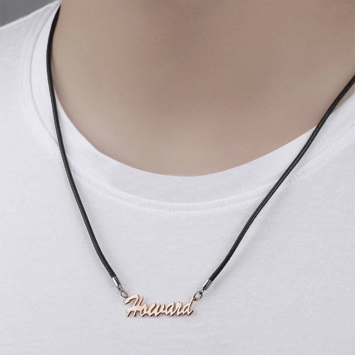 Cissyia.com Men’s Personalized Cut-Out Name Necklace, Leather Chain