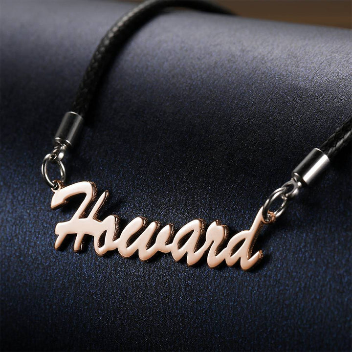 Cissyia.com Men’s Personalized Cut-Out Name Necklace, Leather Chain