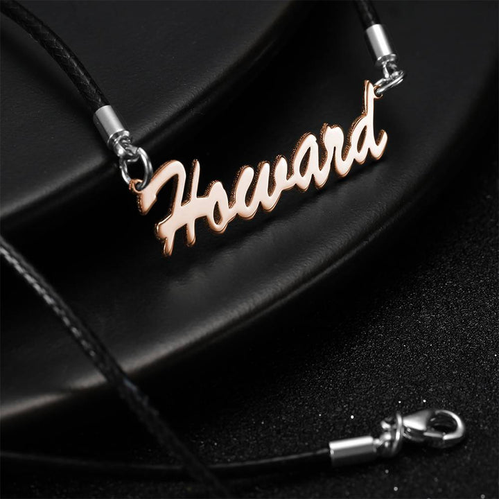 Cissyia.com Men’s Personalized Cut-Out Name Necklace, Leather Chain