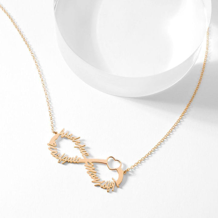 Cissyia.com Rose Gold Plated Personalized Infinity Heart Three Names Cut-Out Necklace
