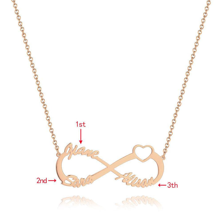 Cissyia.com Rose Gold Plated Personalized Infinity Heart Three Names Cut-Out Necklace