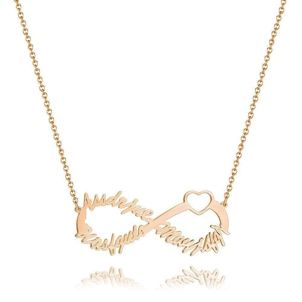 Cissyia.com Rose Gold Plated Personalized Infinity Heart Three Names Cut-Out Necklace