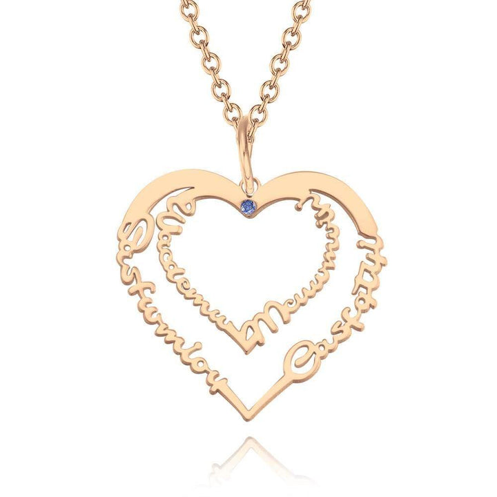 Cissyia.com 14k Gold Plated Personalized Two Heart Four Names Cut-out Necklace with One Birthstone
