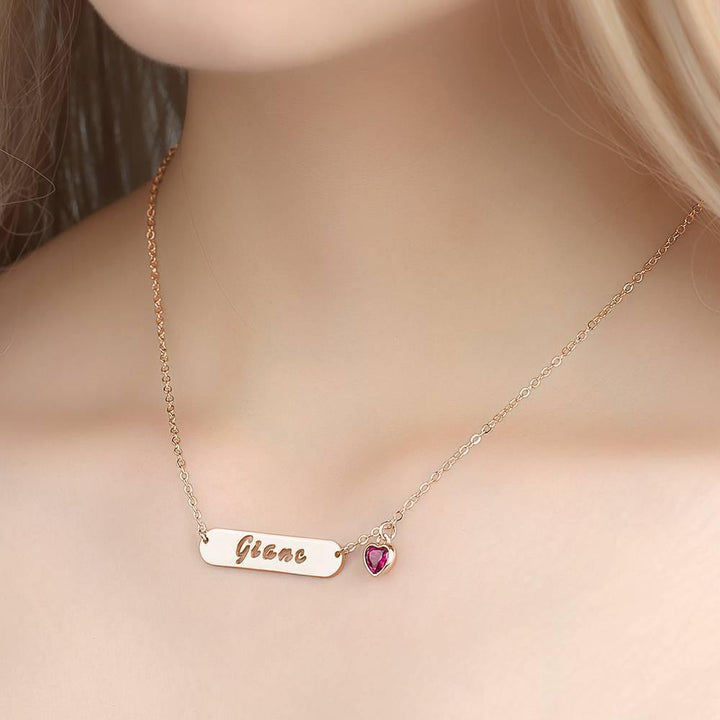 Cissyia.com Rose Gold Plated Birthstone Personalized Name Cut-Out Bar Pendant Necklace