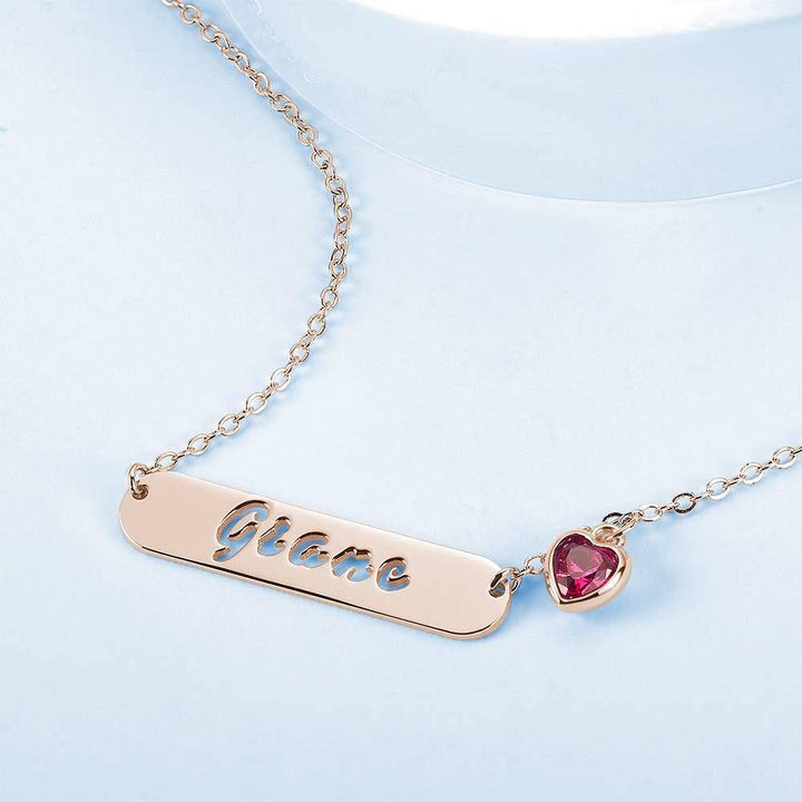 Cissyia.com Rose Gold Plated Birthstone Personalized Name Cut-Out Bar Pendant Necklace