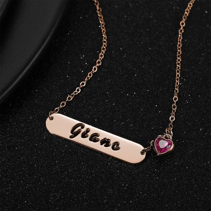 Cissyia.com Rose Gold Plated Birthstone Personalized Name Cut-Out Bar Pendant Necklace