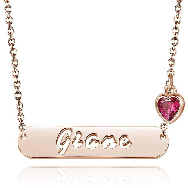 Cissyia.com Rose Gold Plated Birthstone Personalized Name Cut-Out Bar Pendant Necklace