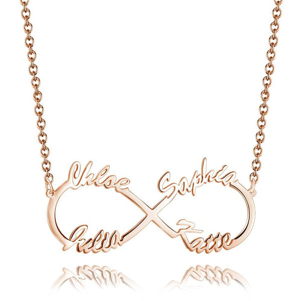 Rose Gold Plated Personalized Infinity Symbol Four Names Cut-Out Name Necklace