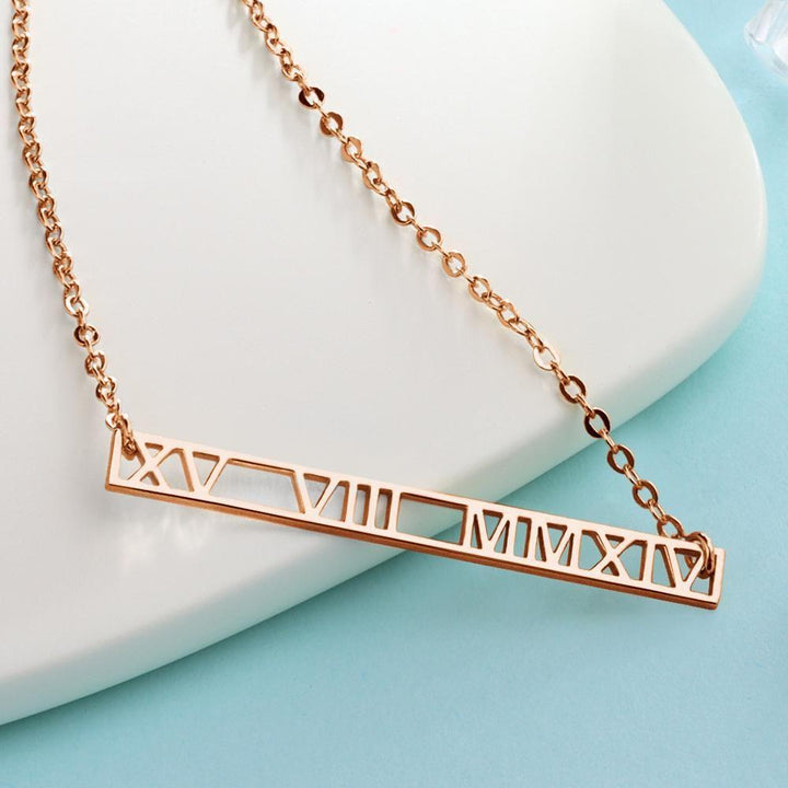 Cissyia.com 14K Gold Plated Personalized Roman Numeral Date Pendant Name Necklace