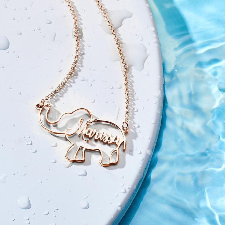 Cissyia.com Personalized Elephant Cut-Out Name Necklace