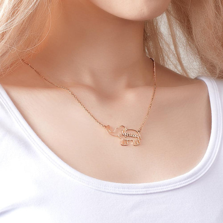Cissyia.com Personalized Elephant Cut-Out Name Necklace
