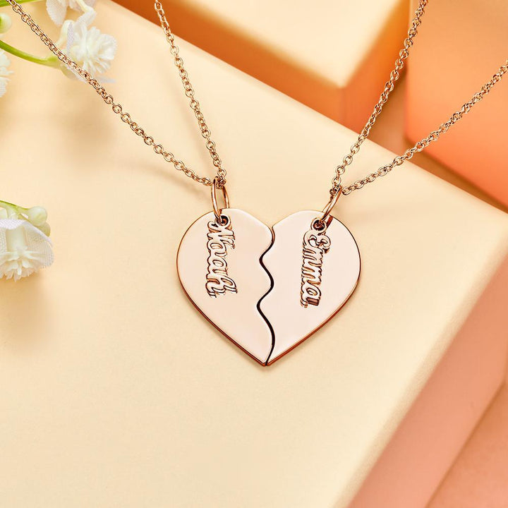 Cissyia.com Rose Gold Plated Personalized Breakable Heart Engraved Necklace for Couples