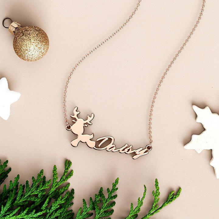 Cissyia.com Personalized Reindeer Cut-Out Name Necklace