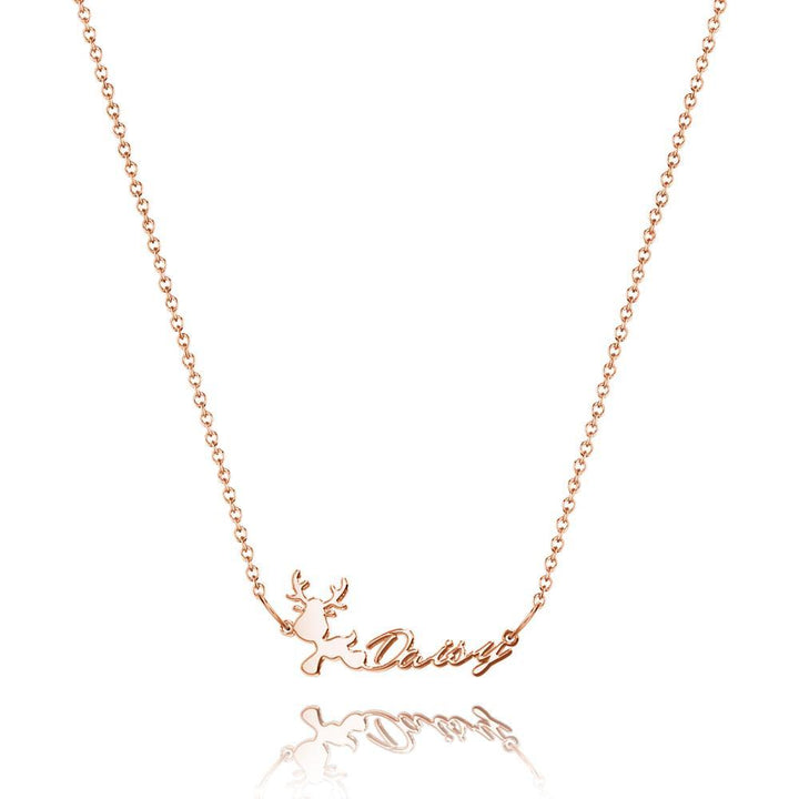 Cissyia.com 14K Gold Plated Personalized Reindeer Cut-Out Name Necklace