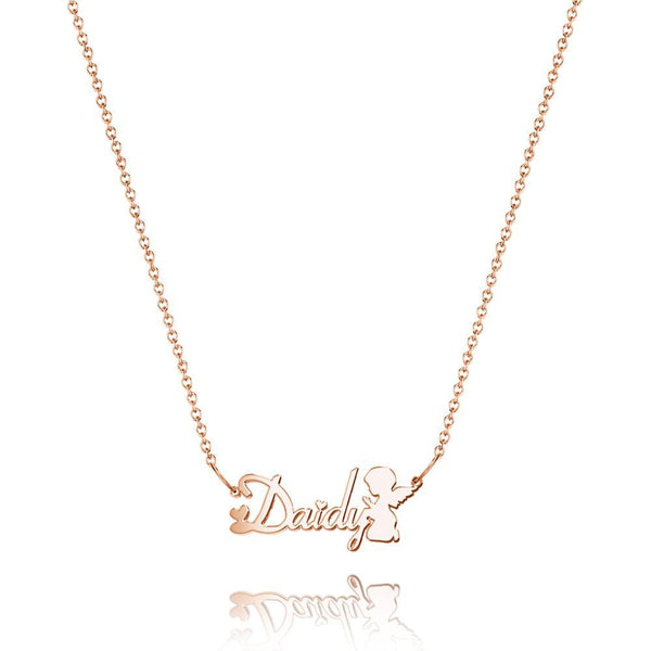 Cissyia.com Rose Gold Plated Personalized Guardian Angel Name Cut-Out Necklace