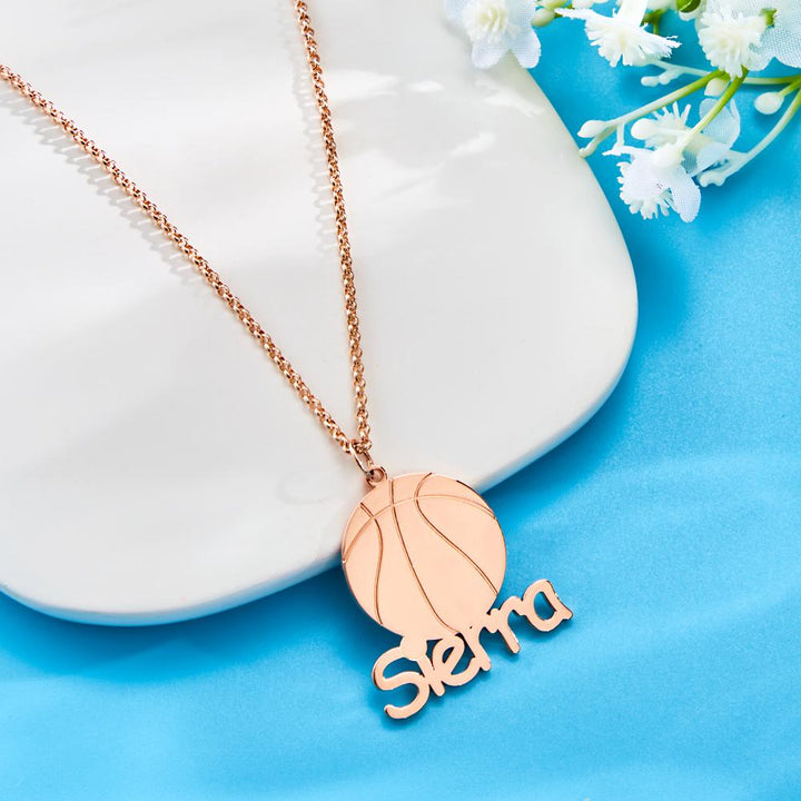 Cissyia.com Rose Gold Plated Personalized Basketball Name Cut-Out Necklace